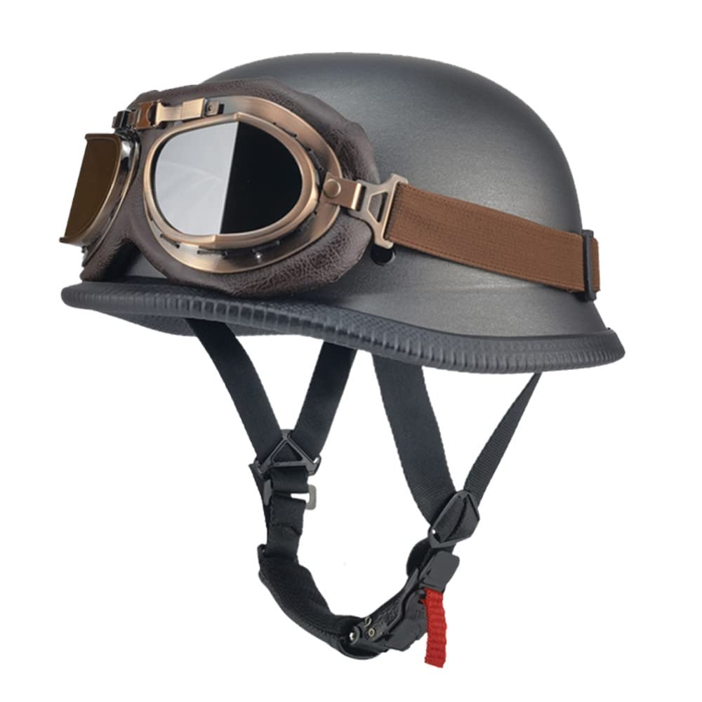 Deutsch Helm Halboffenen Vintage Öffnen Motorradhelm Halb-Helm ECE-Zertifizierung Chopper Helm mit Sonnenbrille für Mopeds Cruiser Vintage Jet Helm Schnellverschlussschnallen M-XXL von DIRERTYS