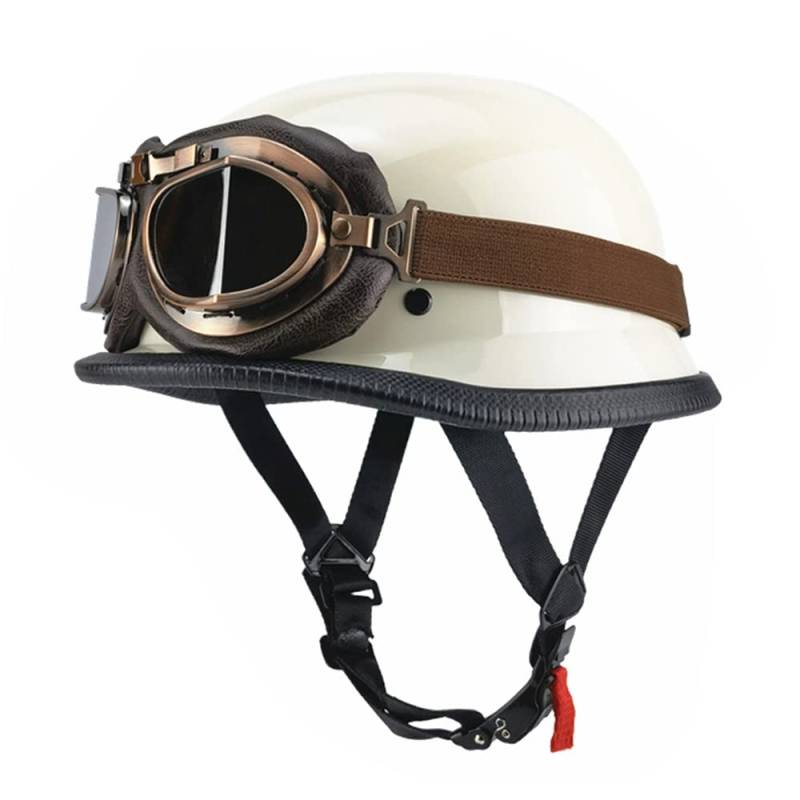 Deutsch Helm Halboffenen Vintage Öffnen Motorradhelm Halb-Helm ECE-Zertifizierung Chopper Helm mit Sonnenbrille für Mopeds Cruiser Vintage Jet Helm Schnellverschlussschnallen M-XXL von DIRERTYS