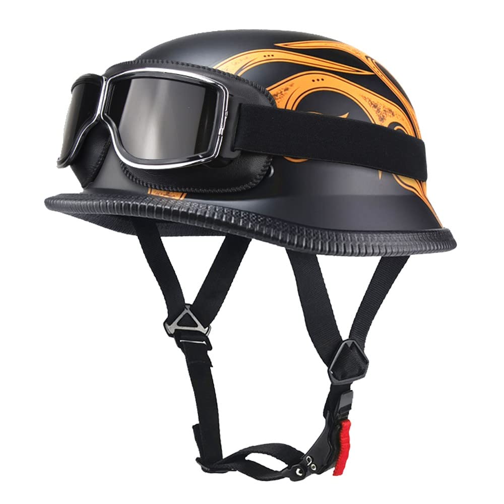 Deutsch Helm Halboffenen Vintage Öffnen Motorradhelm Halb-Helm ECE-Zertifizierung Chopper Helm mit Sonnenbrille für Mopeds Cruiser Vintage Jet Helm Schnellverschlussschnallen M-XXL von DIRERTYS