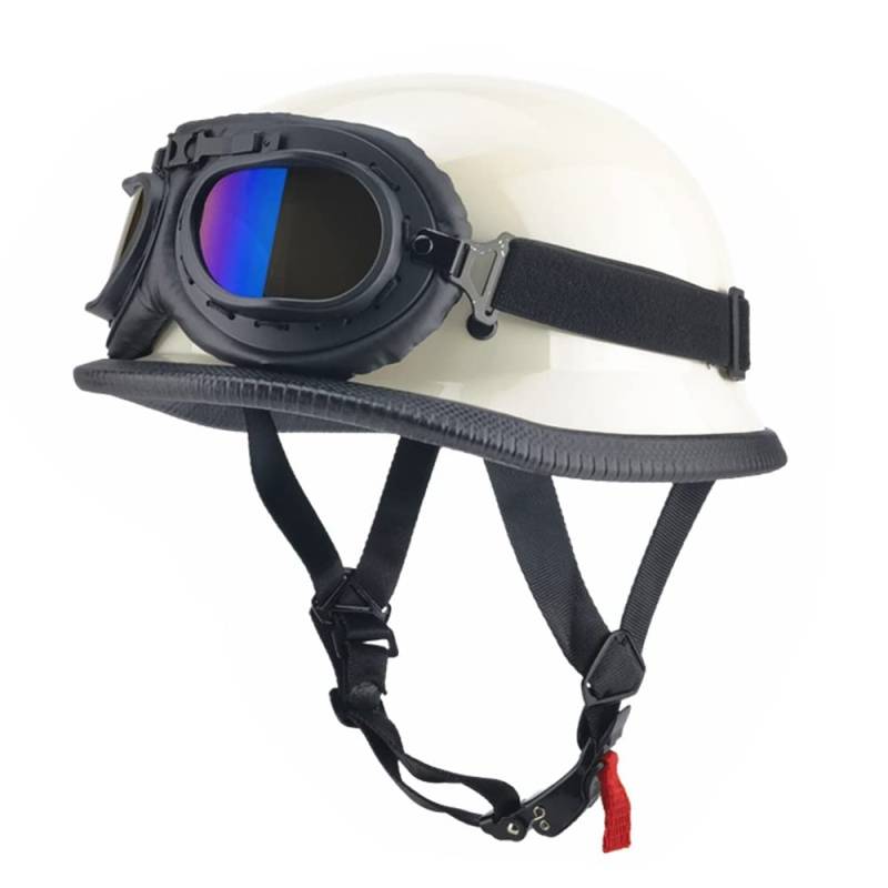 Deutsch Helm Halboffenen Vintage Öffnen Motorradhelm Halb-Helm ECE-Zertifizierung Chopper Helm mit Sonnenbrille für Mopeds Cruiser Vintage Jet Helm Schnellverschlussschnallen M-XXL von DIRERTYS