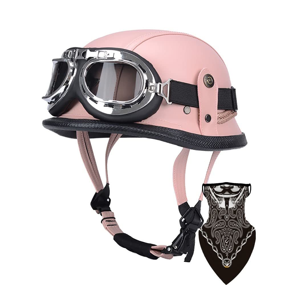 DIRERTYS Deutsche Leder Motorrad Halbhelme Retro Halbschalenhelm JetHelm mit Visier Schnellverschluss Schnalle für Cruiser Chopper Biker Moped DOT/ECE-Zulassung von DIRERTYS