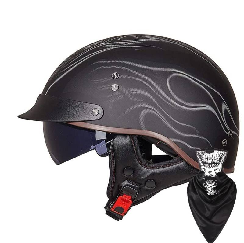 Halboffenen Öffnen Motorradhelm ECE-Zertifizierung Vintage Helme mit Schutzbrille Einstellbare Halbschale Jet-Helm Bike Cruiser Scooter Halbschale Jet-Helm Brain-Cap von DIRERTYS