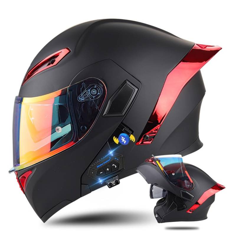 Klapphelm mit Bluetooth, Bluetooth Integralhelm Motorradhelm mit Doppelvisier, ECE Zertifiziert Lila Helm für Erwachsene Frauen Männer Hohe Qualität Helm, Roller-Mofa -Moped-Helm von DIRERTYS