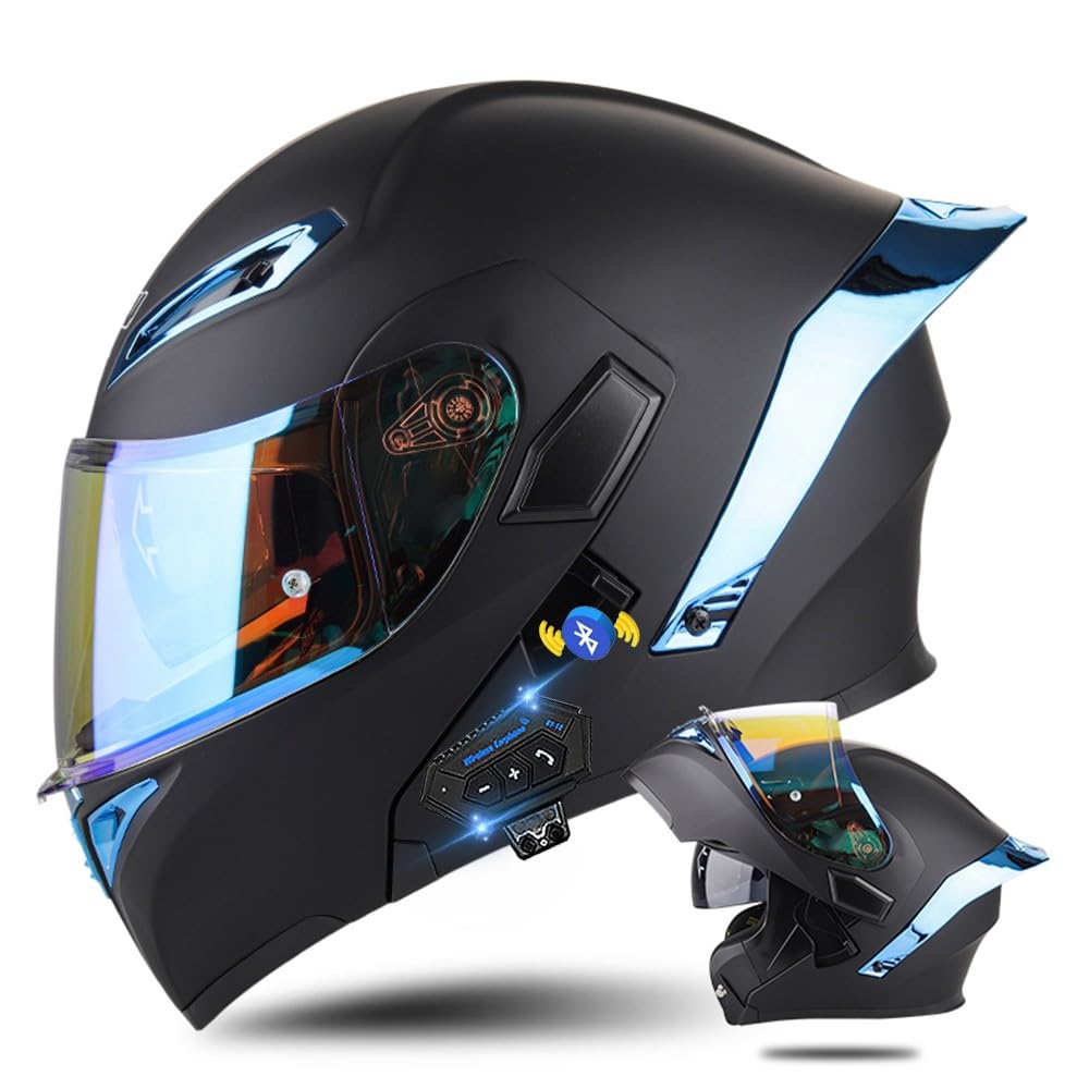 Klapphelm mit Bluetooth, Bluetooth Integralhelm Motorradhelm mit Doppelvisier, ECE Zertifiziert Lila Helm für Erwachsene Frauen Männer Hohe Qualität Helm, Roller-Mofa -Moped-Helm von DIRERTYS