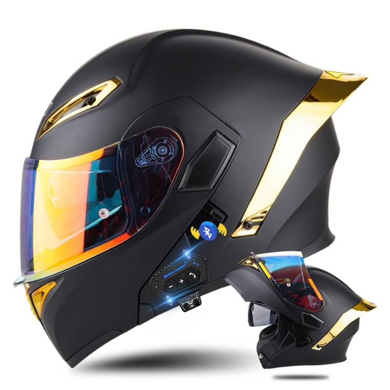 Klapphelm mit Bluetooth, Bluetooth Integralhelm Motorradhelm mit Doppelvisier, ECE Zertifiziert Lila Helm für Erwachsene Frauen Männer Hohe Qualität Helm, Roller-Mofa -Moped-Helm von DIRERTYS