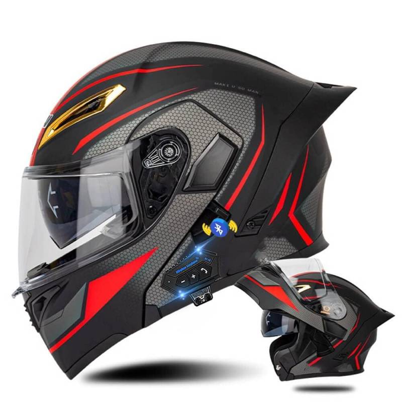 Klapphelm mit Bluetooth, Bluetooth Integralhelm Motorradhelm mit Doppelvisier, ECE Zertifiziert Lila Helm für Erwachsene Frauen Männer Hohe Qualität Helm, Roller-Mofa -Moped-Helm von DIRERTYS