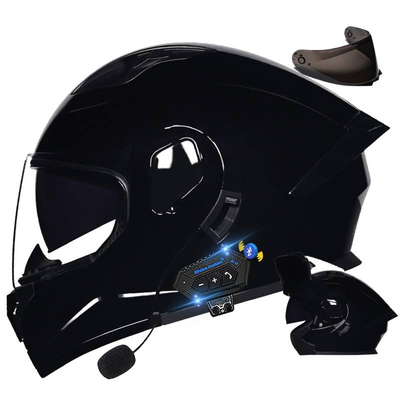 Motorradhelm mit Bluetooth Klapphelm, Doppelvisier Modularer Helm ECE Zertifiziert, Integralhelm mit Mikrofon für Automatische Reaktion für Erwachsene Frauen Männer (21.6-24.4in) von DIRERTYS