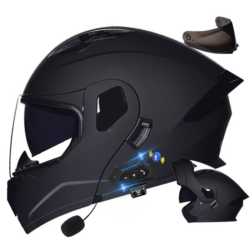 Motorradhelm mit Bluetooth Klapphelm, Doppelvisier Modularer Helm ECE Zertifiziert, Integralhelm mit Mikrofon für Automatische Reaktion für Erwachsene Frauen Männer (21.6-24.4in) von DIRERTYS