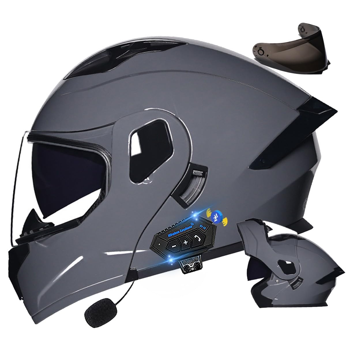 Bluetooth Modularer Motorradhelm, Klapphelm, DOT/ECE-geprüft, Vollgesichts-Anti-Beschlag-Doppelvisier-Helm, eingebauter Dual-Lautsprecher mit Mikrofon, für Erwachsene, M-XXL von DIRERTYS