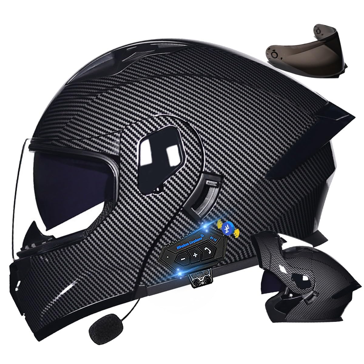 Motorradhelm mit Bluetooth Klapphelm, Doppelvisier Modularer Helm ECE Zertifiziert, Integralhelm mit Mikrofon für Automatische Reaktion für Erwachsene Frauen Männer (21.6-24.4in) von DIRERTYS