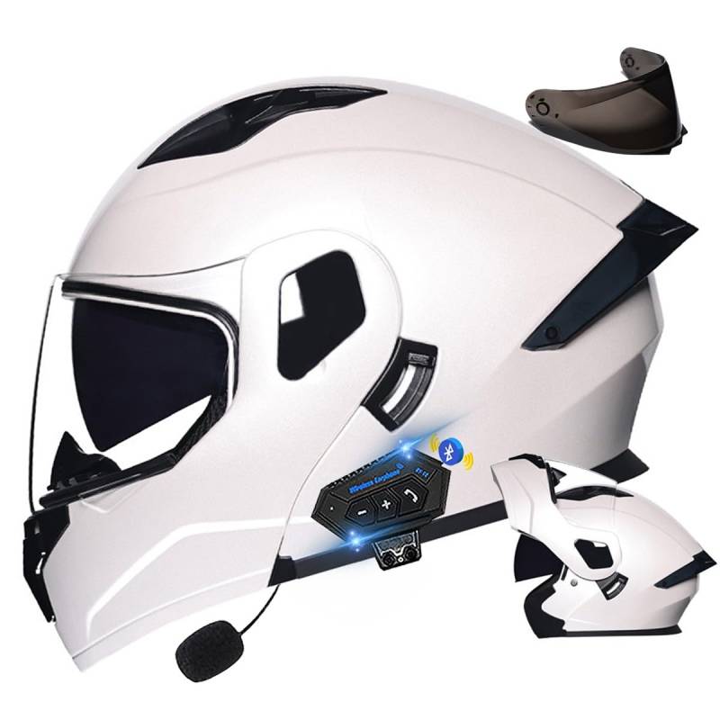 Motorradhelm mit Bluetooth Klapphelm, Doppelvisier Modularer Helm ECE Zertifiziert, Integralhelm mit Mikrofon für Automatische Reaktion für Erwachsene Frauen Männer (21.6-24.4in) von DIRERTYS