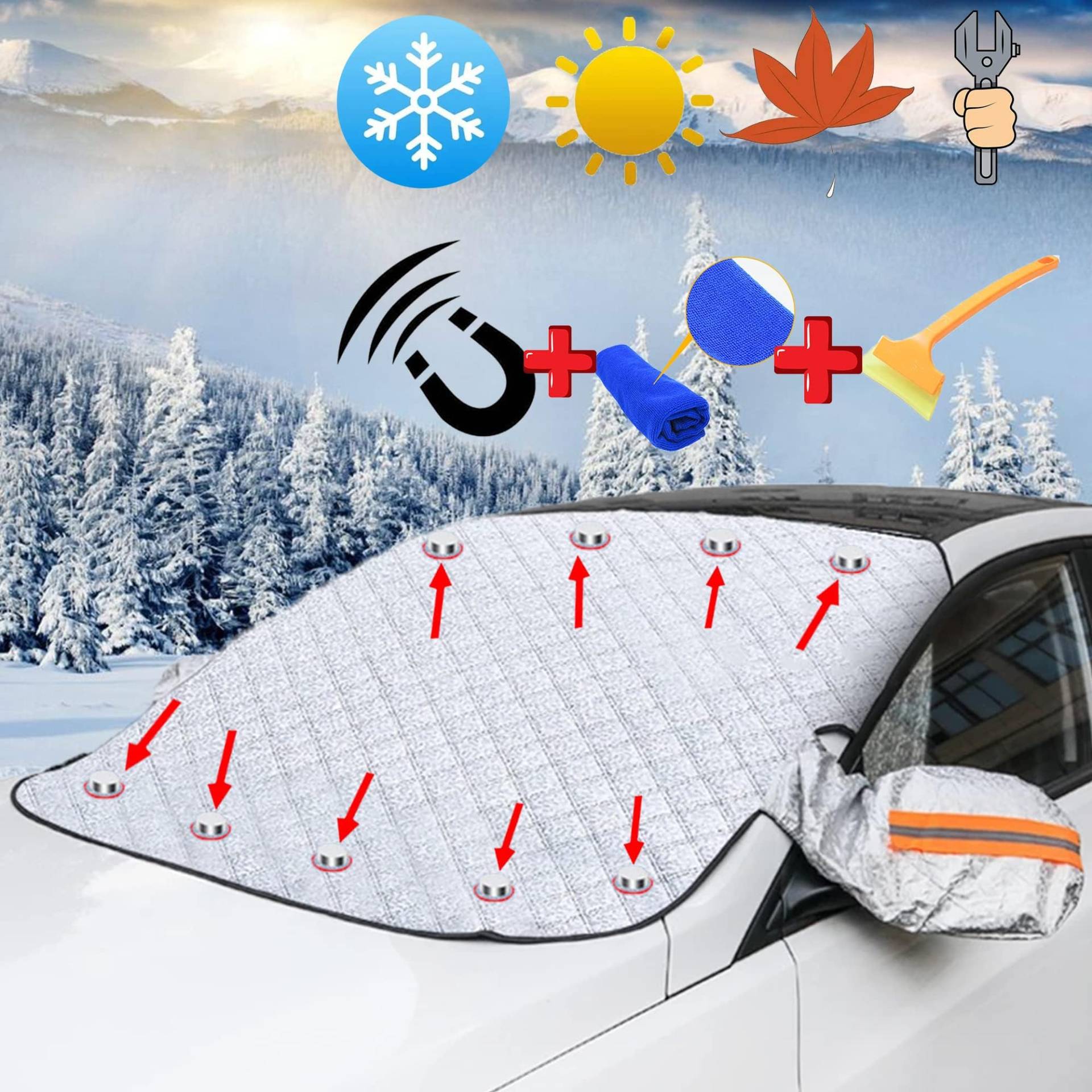 Auto Frontscheibenabdeckung für Kia Rio IV Sedan (FB/UC) 2020-, Ultra-Dick Scheibenabdeckung Abdeckung Sonnenblende Winter Gegen Schnee EIS Frost Sonne UV,225 * 110cm von DISANSHAO