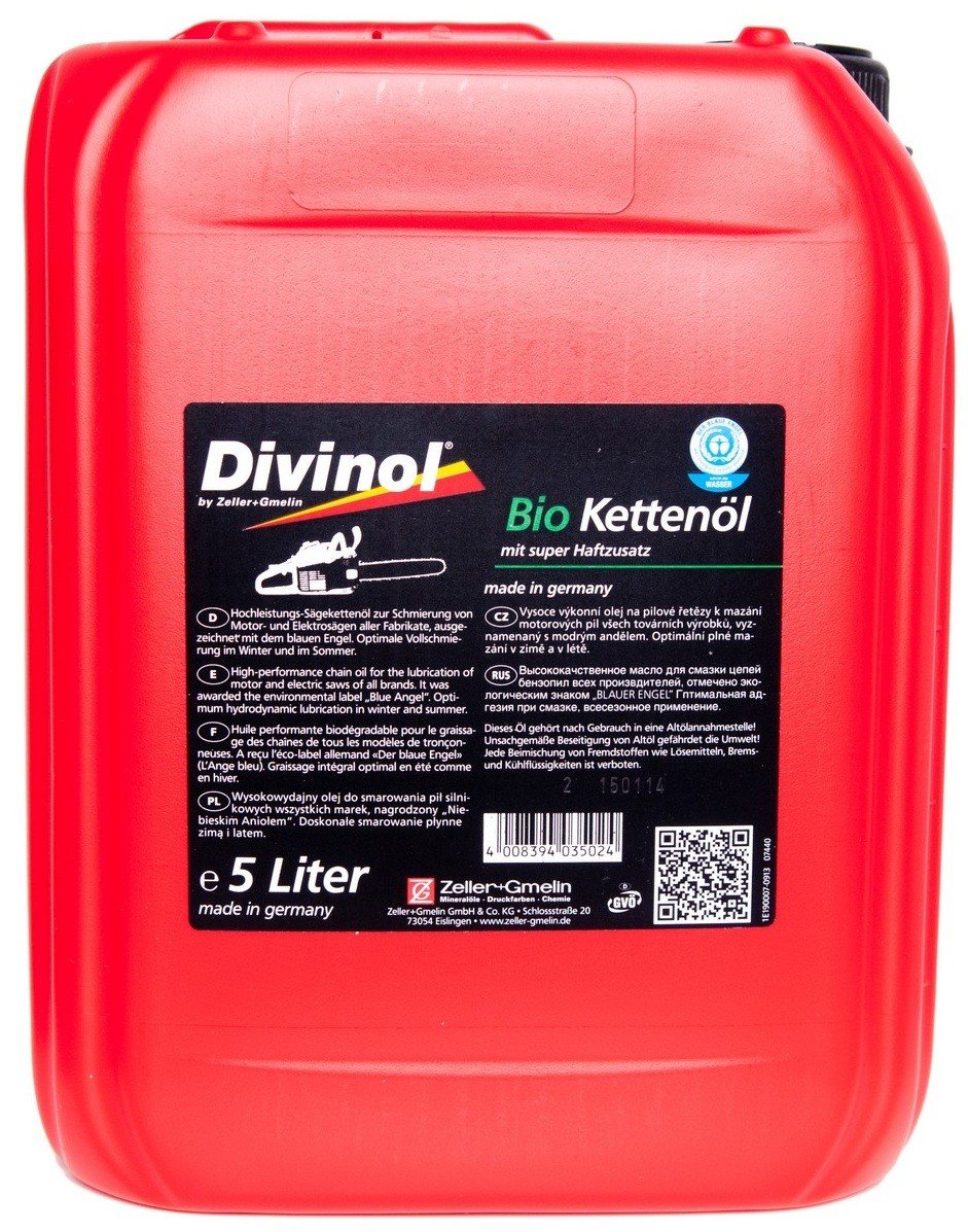 DIVINOL 5 Liter Bio Kettenöl - BLAUER ENGEL - Mit super Haftzusatz - 5l Inhalt / Made in Germany - Besonders umweltfreundlich von DIVINOL