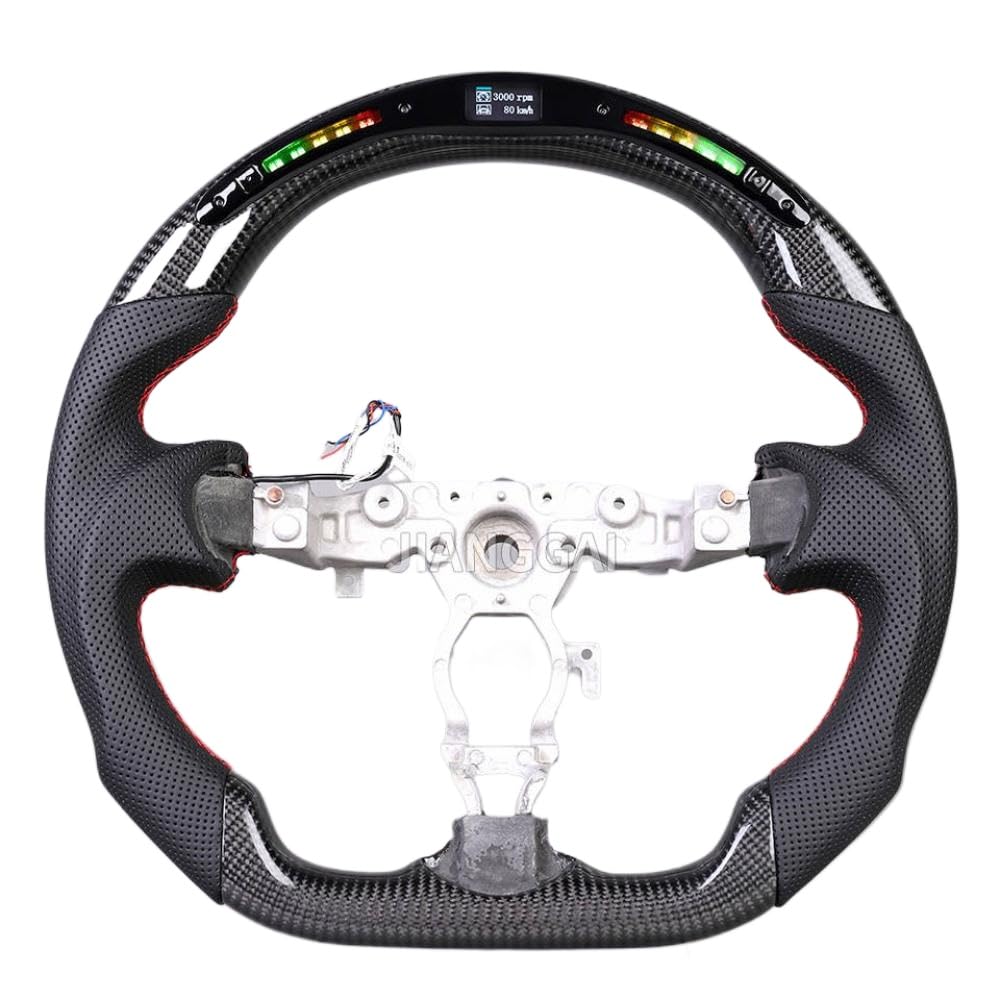 Kohlefaser-Lenkrad mit für 370Z 2009 bis 2020, Racing-Stil, perforiertes Leder, rote Nähte, Kompatibilität(LED Carbon Fiber) von DIWUCXCA