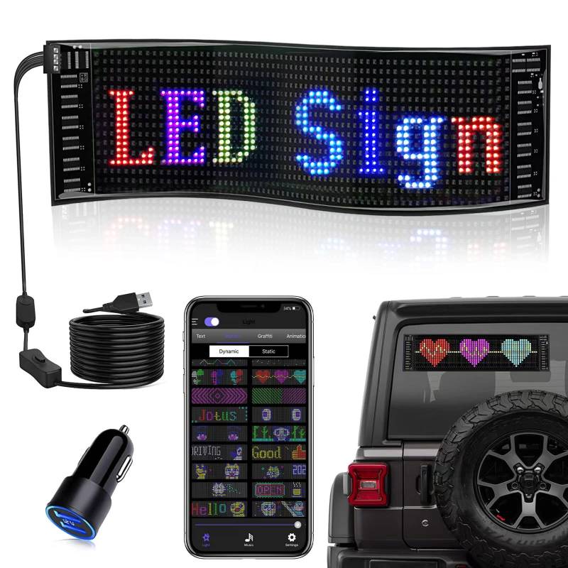 DIYOYOTM Led Anzeigetafel, 37.2 X 9.2cm Led Anzeige Programmierbar, Led Laufschrift, Leuchtreklame Personalisiert, Leuchtschild FüR Auto, LKW, Text, Graffiti, Smart App, Bluetooth USB 5v von DIYOYOTM