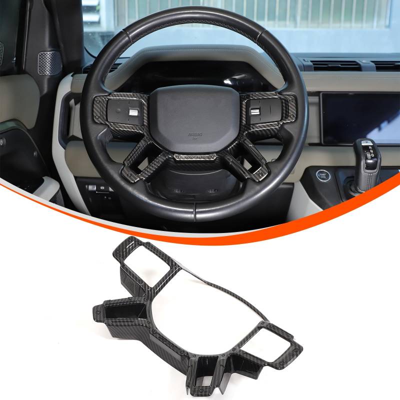 DIYUCAR ABS Auto Lenkrad Dekoration Abdeckung Trim Rahmen Aufkleber Kompatibel mit LR Defender 90 110 130 2020-2025 Innenzubehör (Kohlefaser) von DIYUCAR