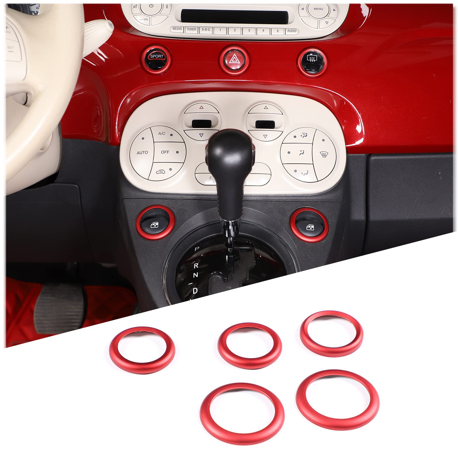 DIYUCAR Aluminiumlegierung Auto Mittelkonsole Double Flash Glas Lift Taste dekorativen Ring für FIAT 500 2010-2022 Interieur Zubehör von DIYUCAR