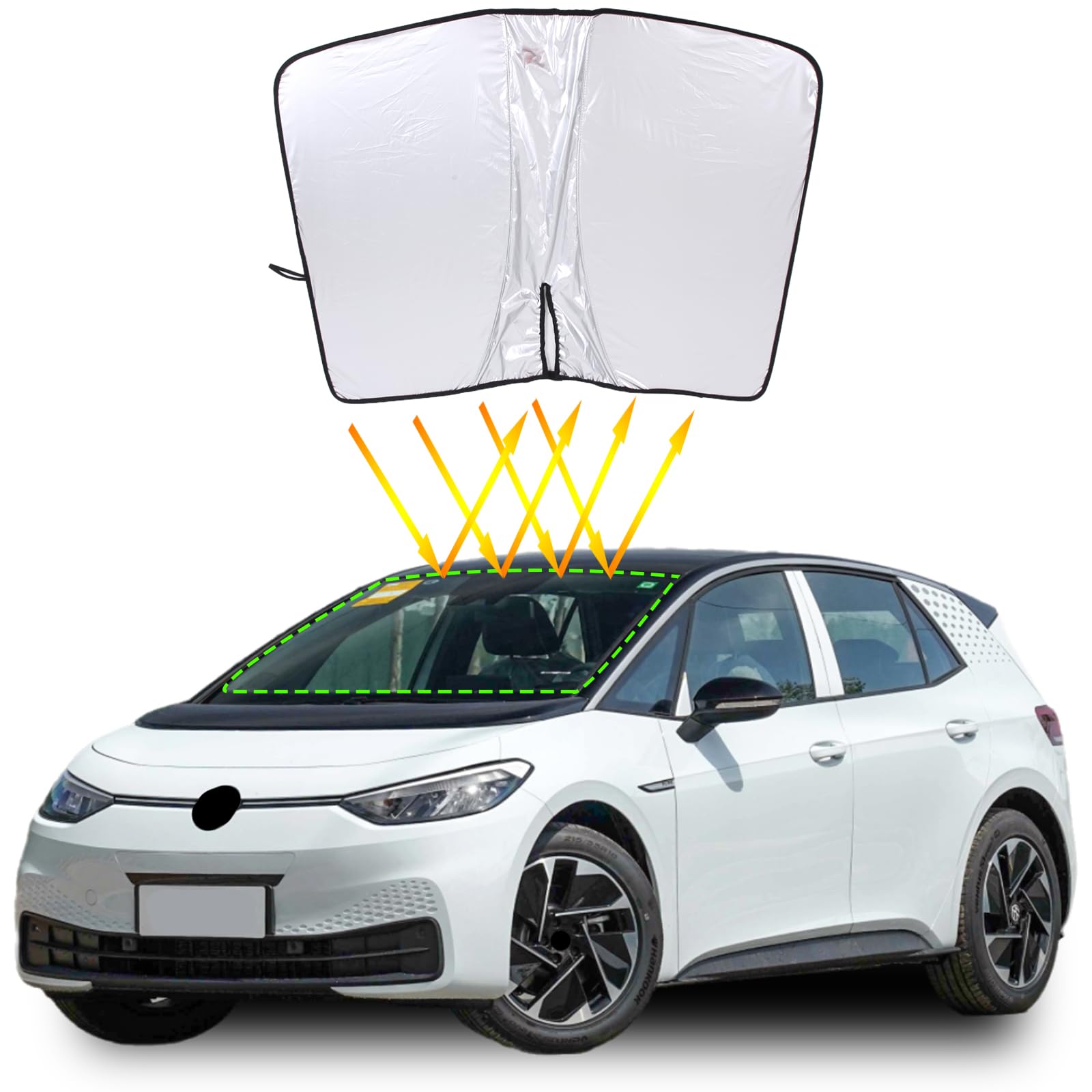 DIYUCAR Auto Windschutzscheibe Sonnenblende mit Aufbewahrungstasche kompatibel mit Volkswagen ID.3 2019-2024 210T Reflektierende Polyester faltbare Auto Sonnenblende für Sonnenschutz und Wärmeisolieru von DIYUCAR