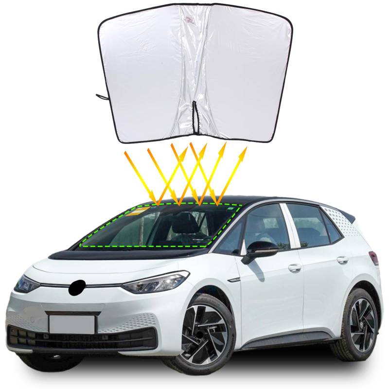 DIYUCAR Auto Windschutzscheibe Sonnenblende mit Aufbewahrungstasche kompatibel mit Volkswagen ID.3 2019-2024 210T Reflektierende Polyester faltbare Auto Sonnenblende für Sonnenschutz und Wärmeisolieru von DIYUCAR