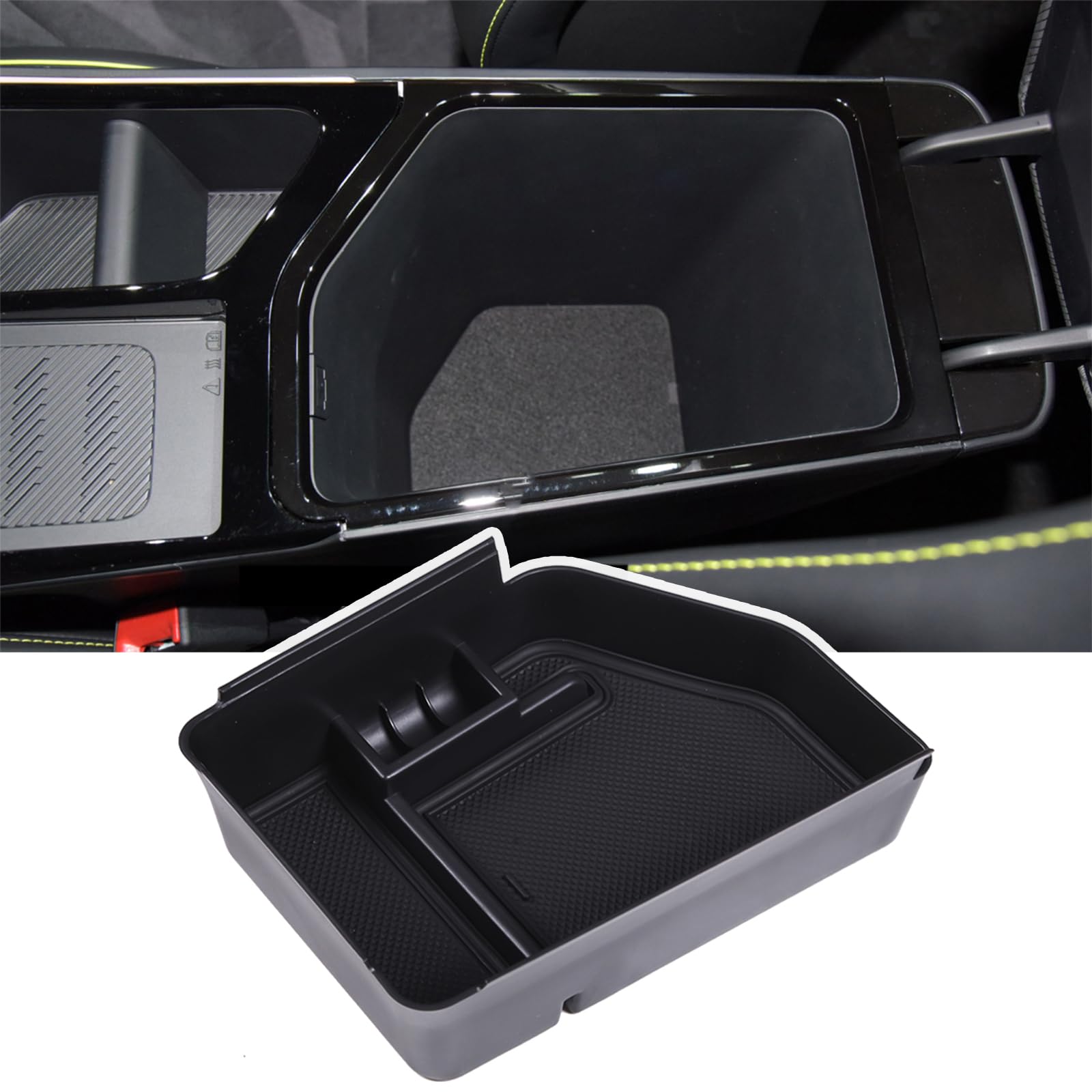 DIYUCAR Mittelkonsole Armlehne Aufbewahrungsbox Kompatibel mit Kia EV6 GT Line 2021-2025, Auto Armlehne Organizer Tray Handschuhfach mit Anti-Rutsch-Matten, Innenzubehör (RHD) von DIYUCAR