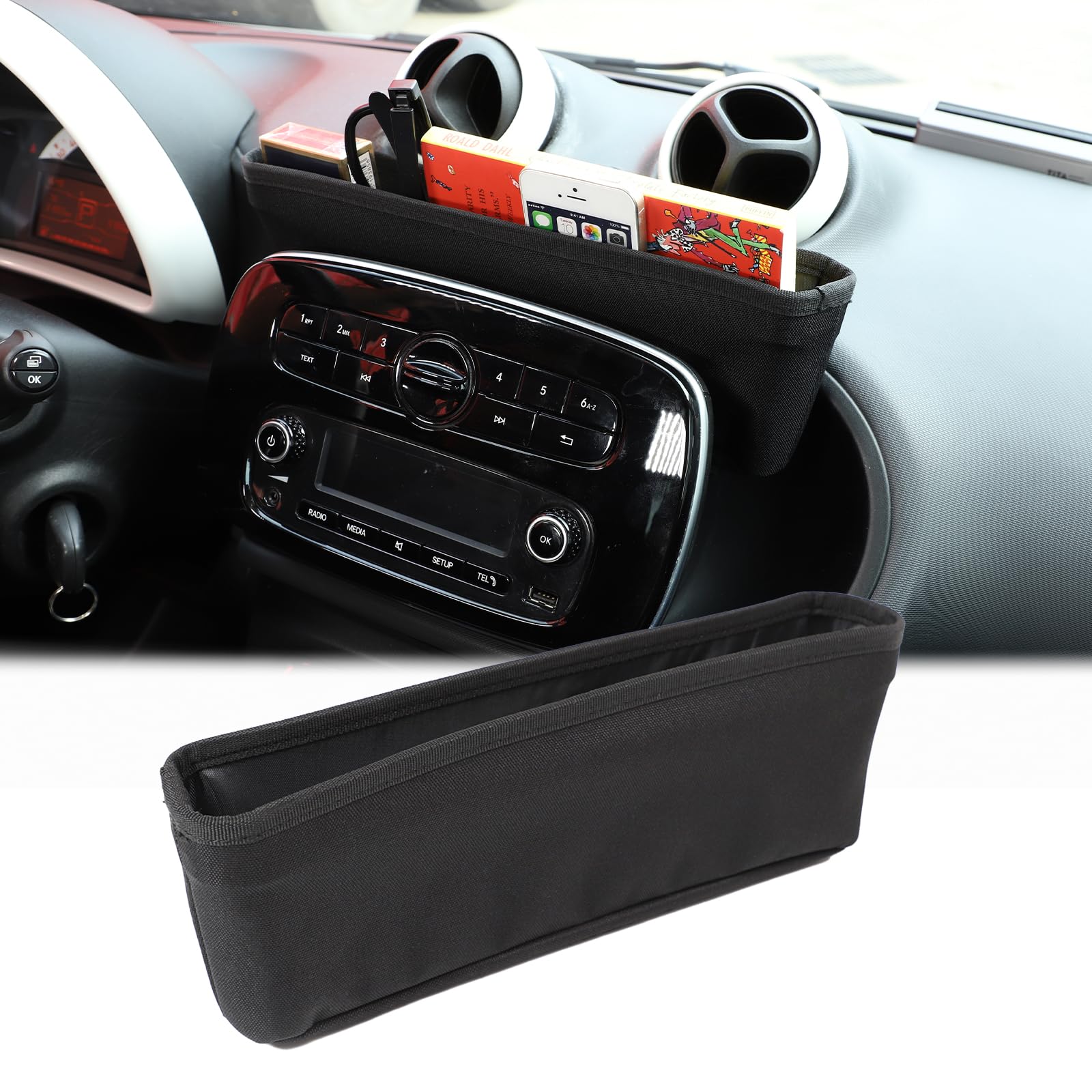 DIYUCAR Mittelkonsole Aufbewahrungsbox für Smart 453 Fortwo/Forfour 2015-2021 Organizer Tasche Oxford Tuch Konsole Zubehör Aufbewahrung für Handy Schlüssel Karten Münzen von DIYUCAR