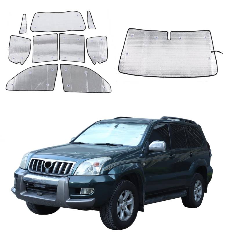 DIYUCAR Windschutzscheiben-Sonnenschutz, kompatibel mit Toy@ota Land Cruiser Prado J120 2003–2009, faltbare Frontscheiben-Sonnenschutz, seitliche Heckscheiben-Abdeckung, blockiert UV-Strahlen und hält von DIYUCAR