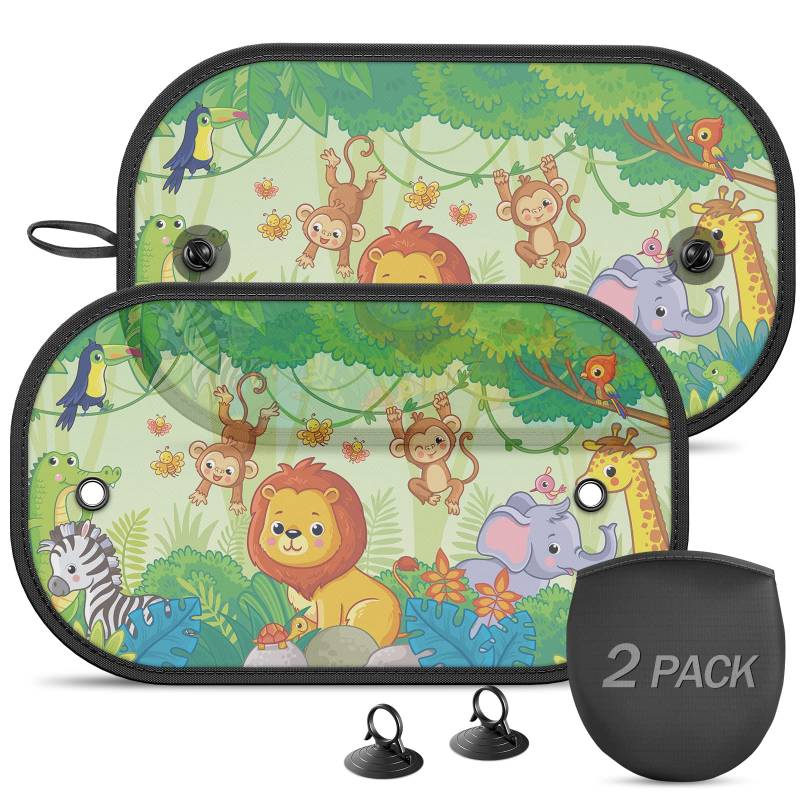 DIZA100 Sonnenschutz Auto Baby, 2 Stück Universelle Sonnenschutz Auto Kinder Seitenscheibe UV Schutz mit Saugnäpfen für Baby, Kinder, Haustiere- 51 x 31 cm(Motiv: Waldtiere) von DIZA100