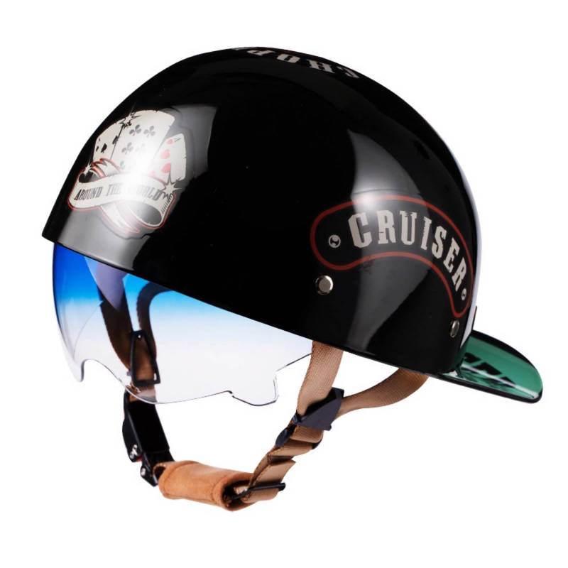 Baseball Kappe Brain-Cap Halbschalenhelm Mit ECE-Zulassung Vintage Motorradhelm Baseball Cap Cruiser Chopper Scooter Helm Herren Retro Motorrad Halbhelm Damen Mofa Helm von DJCALA