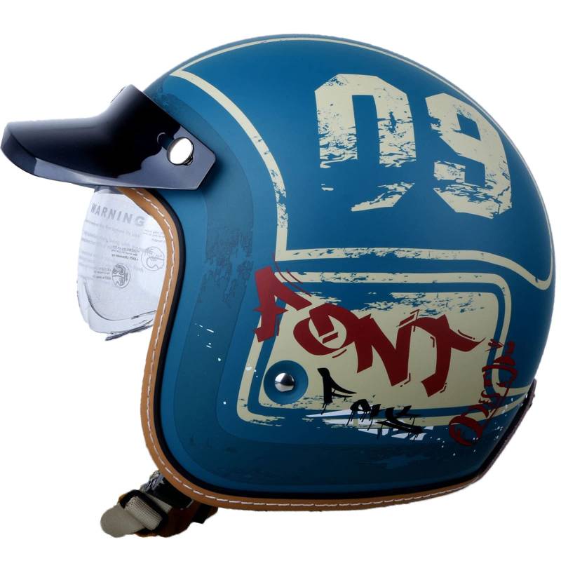 Motorcycle Helmet, Jet Helmet, Vintage Scooter Helmet, Retro Chopper Helmet with Sun Visor, Moped Helmet, ECE 22-06 Certification (55-60CM) von DJCALA