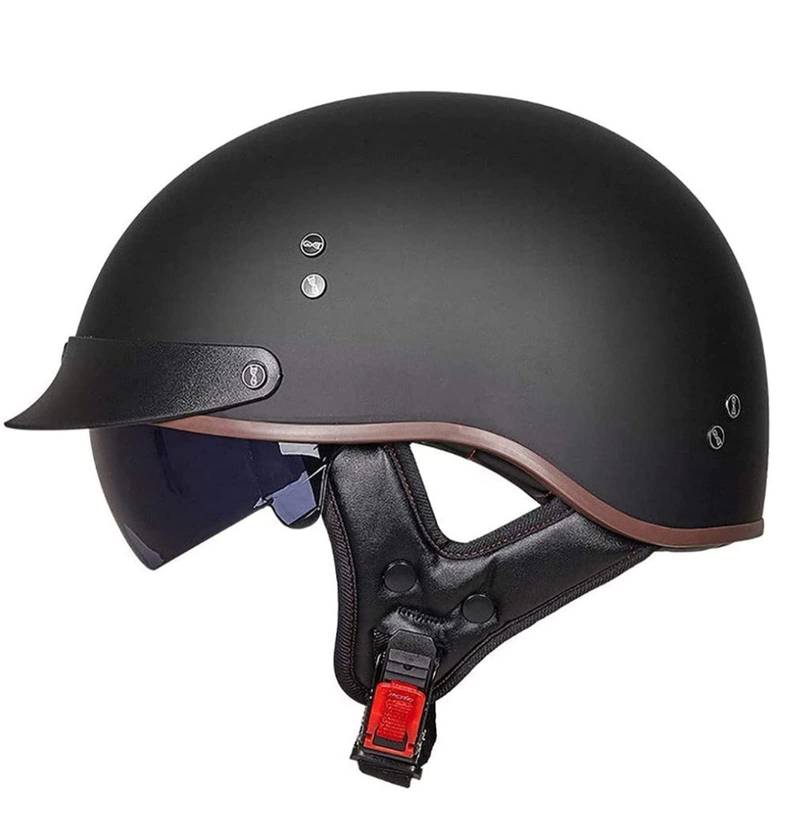 Motorrad Halbhelme Brain-Cap · Halbschale Jet-Helm Roller-Helm ECE-Zertifizierung Scooter-Helm Mofa-Helm Retro Motorrad Half Helm mit Built-in Visier für Cruiser Chopper Biker (XL, 1) von DJCALA