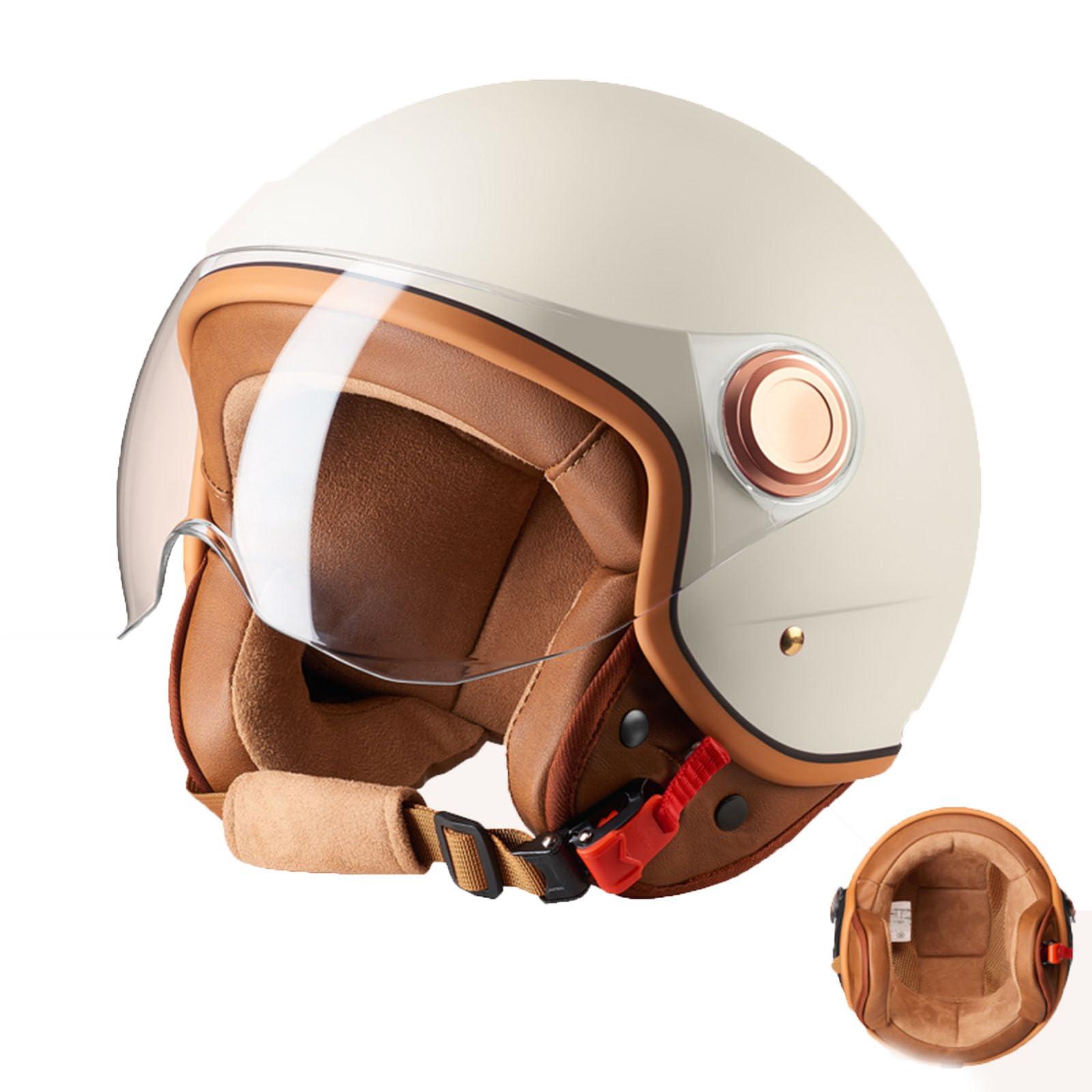 Vintage- Motorradhelm mit offenem Gesicht, 3/4-Retro-Moped-Halbhelm mit Visier für Erwachsene, Damen und Herren, Helme für Roller, DOT/ECE-geprüft von DJCALA