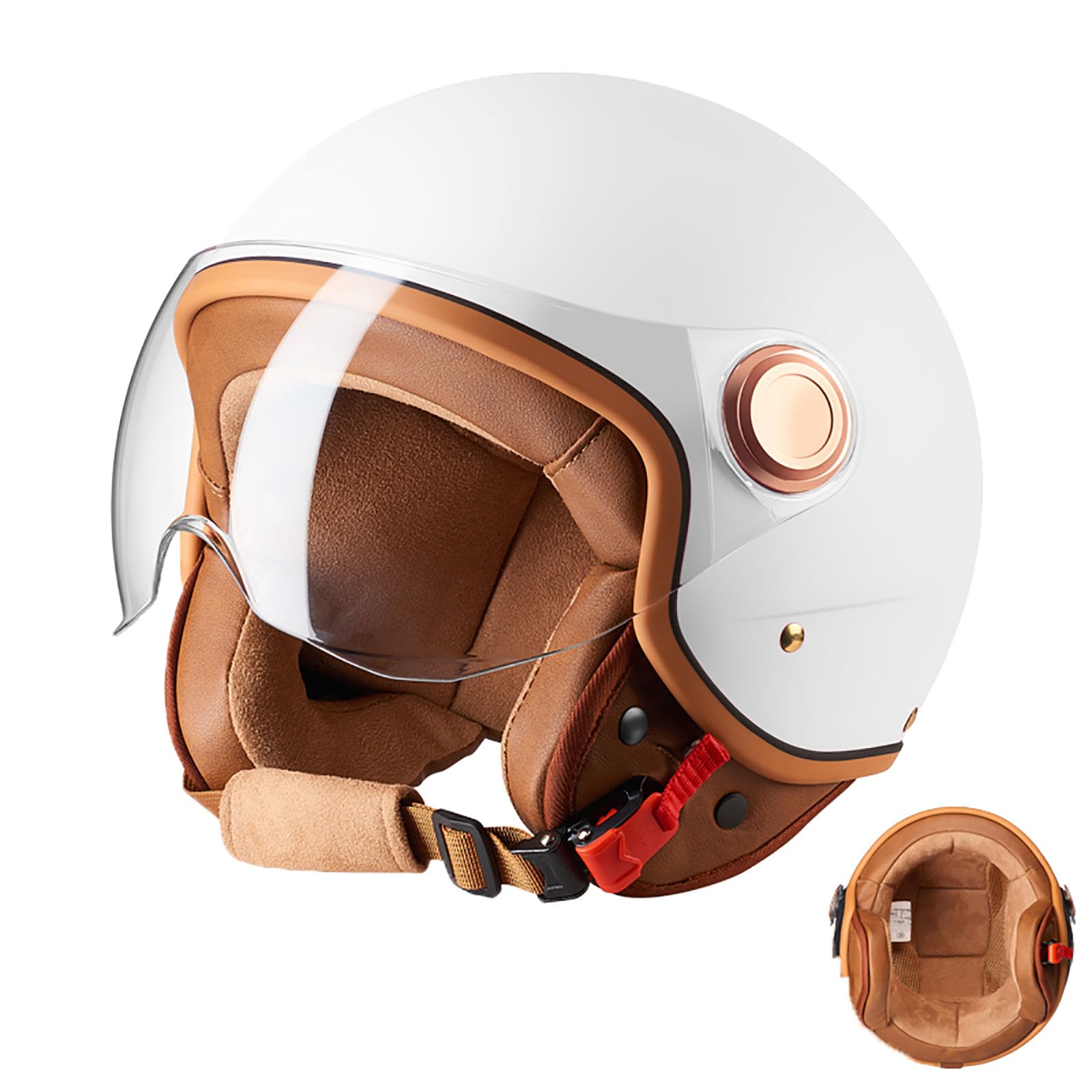 Vintage- Motorradhelm mit offenem Gesicht, 3/4-Retro-Moped-Halbhelm mit Visier für Erwachsene, Damen und Herren, Helme für Roller, DOT/ECE-geprüft von DJCALA