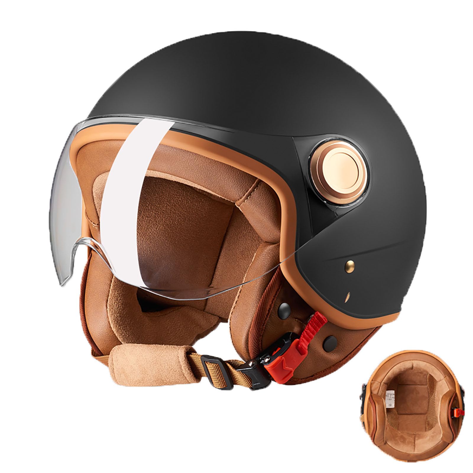 Vintage- Motorradhelm mit offenem Gesicht, 3/4-Retro-Moped-Halbhelm mit Visier für Erwachsene, Damen und Herren, Helme für Roller, DOT/ECE-geprüft von DJCALA