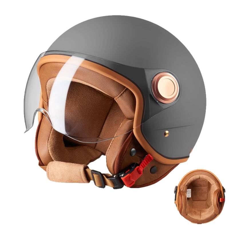 Vintage- Motorradhelm mit offenem Gesicht, 3/4-Retro-Moped-Halbhelm mit Visier für Erwachsene, Damen und Herren, Helme für Roller, DOT/ECE-geprüft von DJCALA