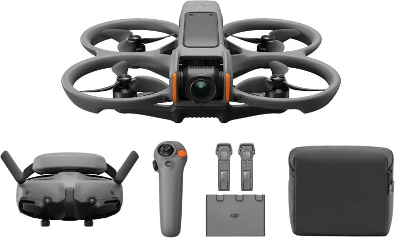 DJI Avata 2 Fly More Combo (3 Akkus), FPV Drohne mit Kamera 4K, 69 Minuten max. Flugzeit, Akrobatik auf Tastendruck, Kameradrohne mit Goggles 3 und RC Motion 3, mit Propellerschutz von DJI