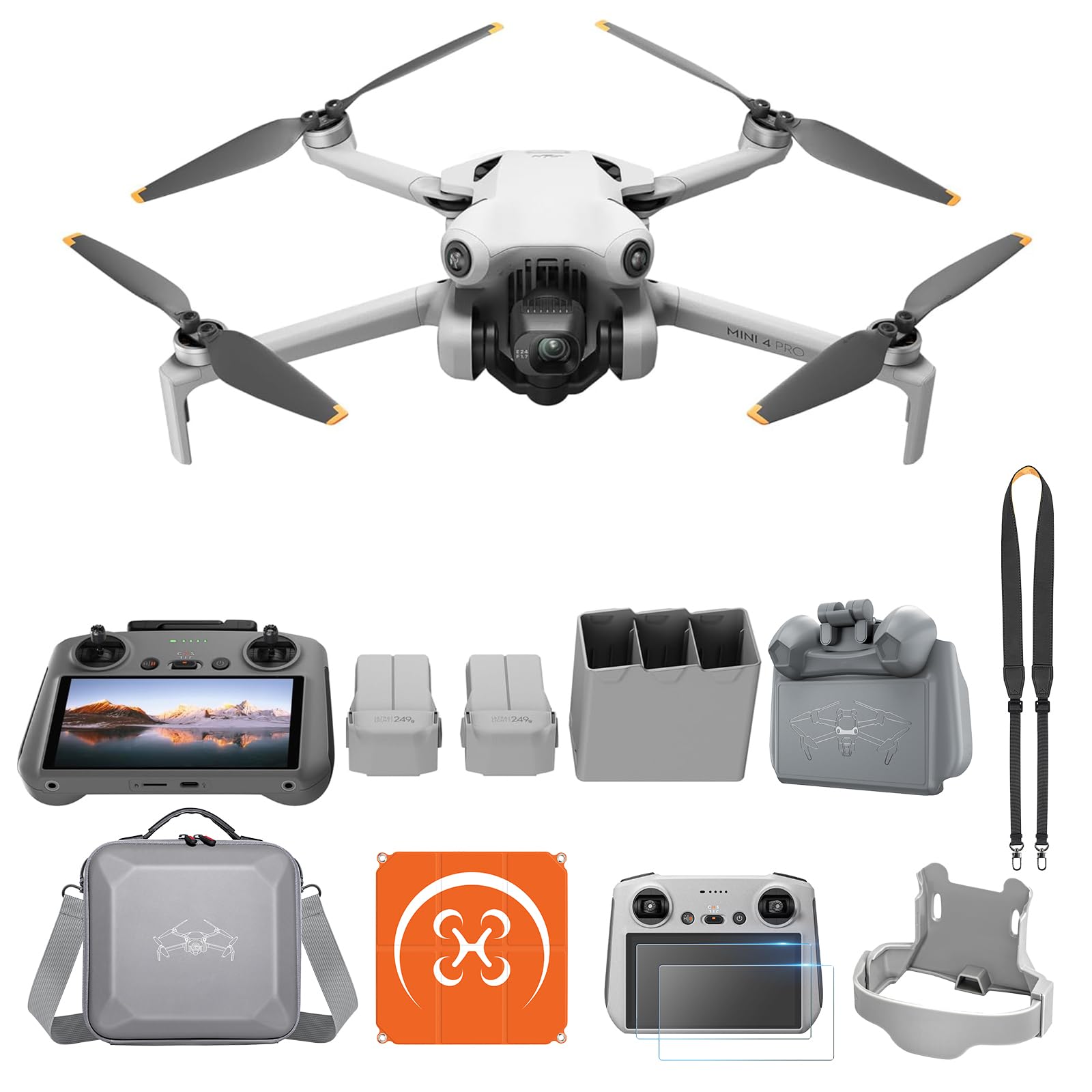 DJI Mini 4 Pro Fly More Combo (DJI RC 2 Bildschirmfernsteuerung) mit Vielseitiges Zubehör, faltbare Mini-Drohne mit 4K-Kamera, unter 249g, 2 zusätzliche Akkus, 102 Minuten Flugzeit, Klasse-C0 von DJI