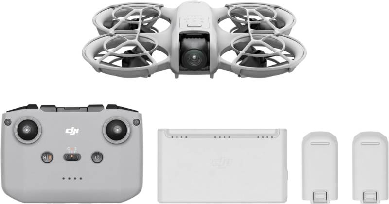 DJI Neo Fly More Combo, Mini drohne mit 4K Kamera für Erwachsene, 135g selbstfliegende Drohne, follow me funktion, Handstart, KI-Motivverfolgung, stabilisiertes Video, mit RC-N3 und 3 Akkus von DJI