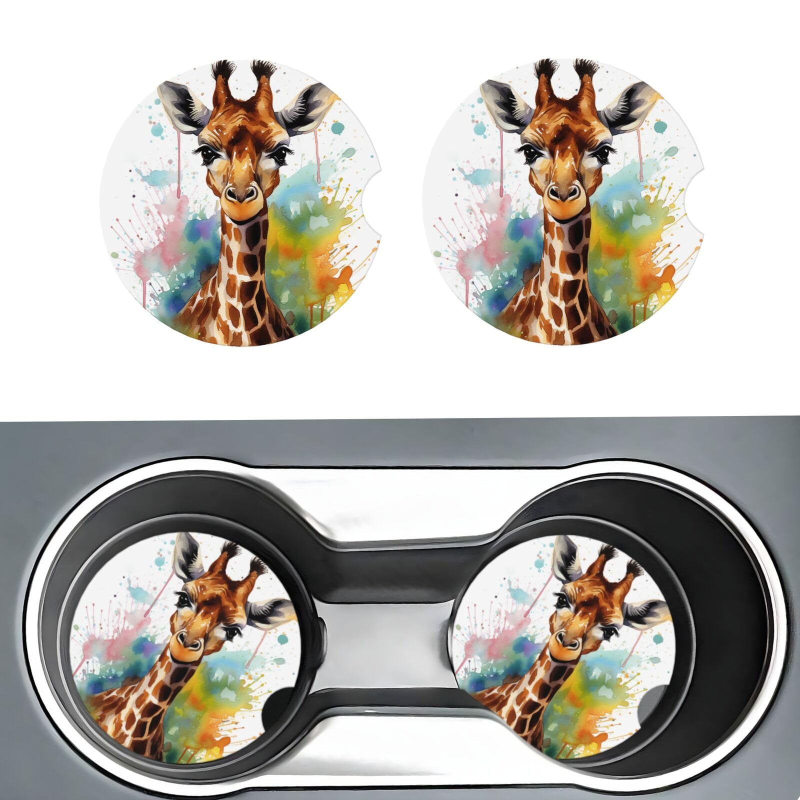 Auto-Untersetzer, niedliche Giraffe, Aquarell, Auto-Getränkehalter, Untersetzer, rutschfeste Getränkeuntersetzer, Keramik-Untersetzer, saugfähiger Einsatz, Tassenpads, Gummi, Auto-Innenzubehör für die von DJUETRUI