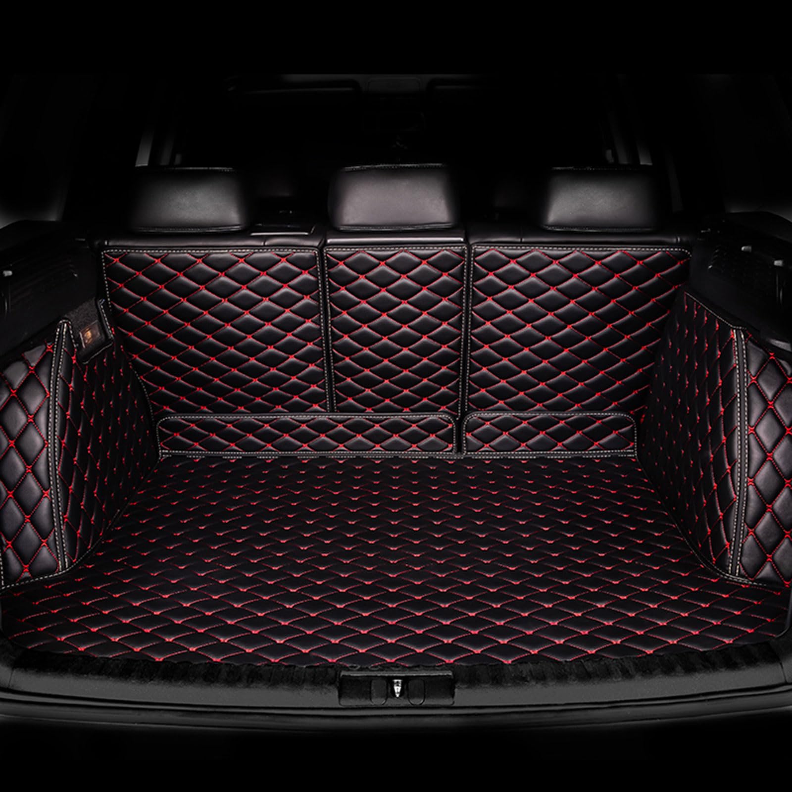 Auto Kofferraummatte für Audi Q5 2009-2018(3 piece back), Vollabdeckung Leder Wasserdicht Kofferraum Schutzmatte Innenraum ZubehöR,Black-Red von DJWISLQSA