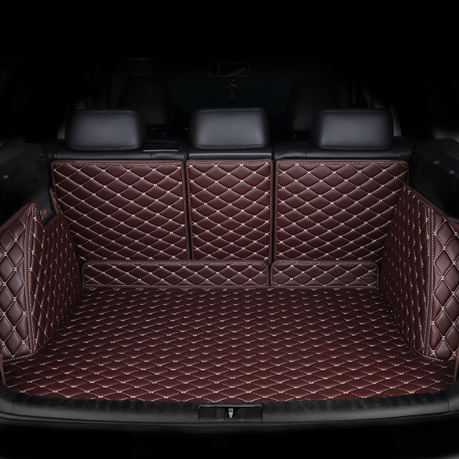 Auto Kofferraummatte für Audi Q7 5seats 2016-2019, Vollabdeckung Leder Wasserdicht Kofferraum Schutzmatte Innenraum ZubehöR,Coffee von DJWISLQSA