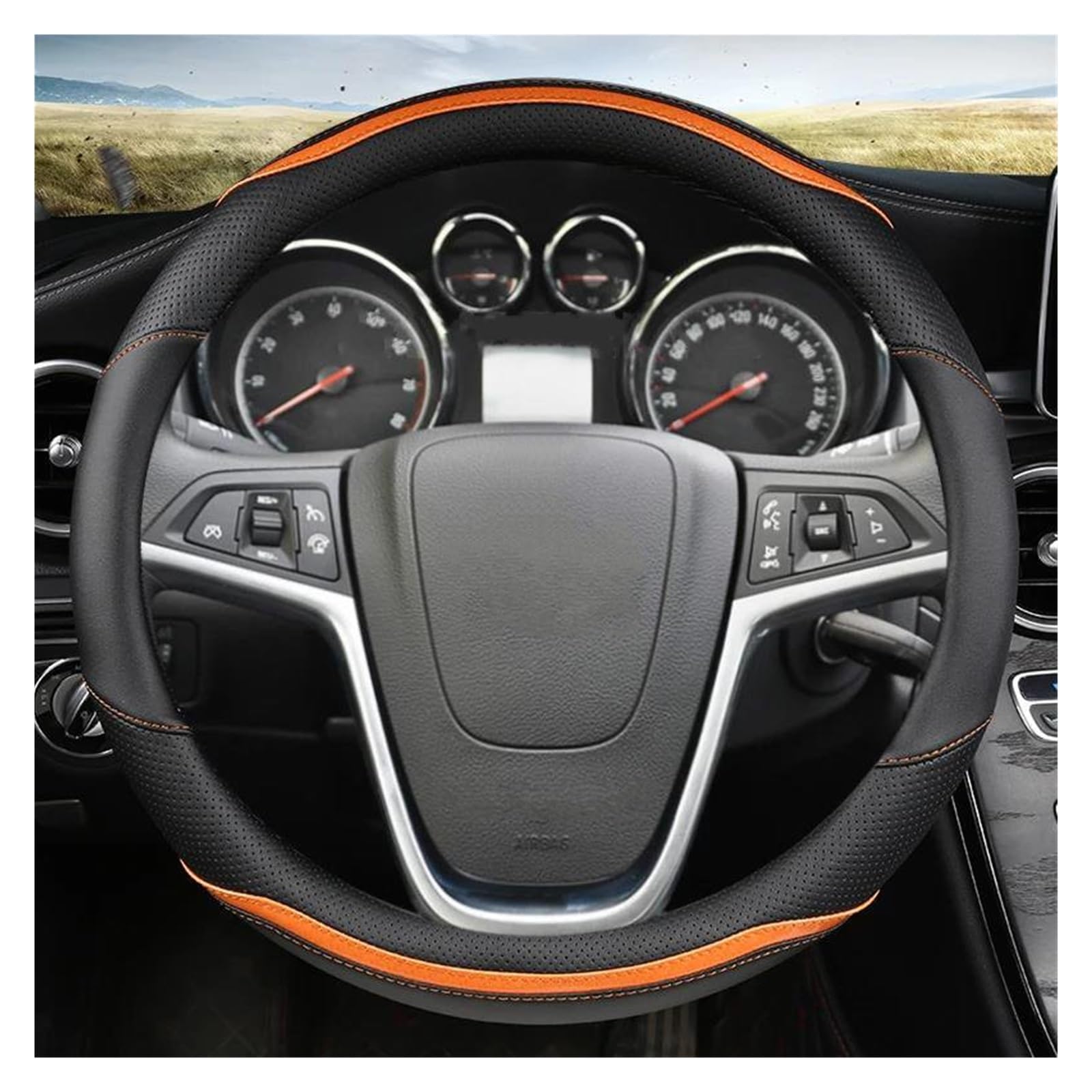 Auto Lenkradbezug Auto Lenkrad Abdeckung Carbon + Leder Für Opel Für Insignia 2008-2013 Für Mokka 2012-2019 Auto Zubehör. Lenkradcover(Orage) von DKPMWD