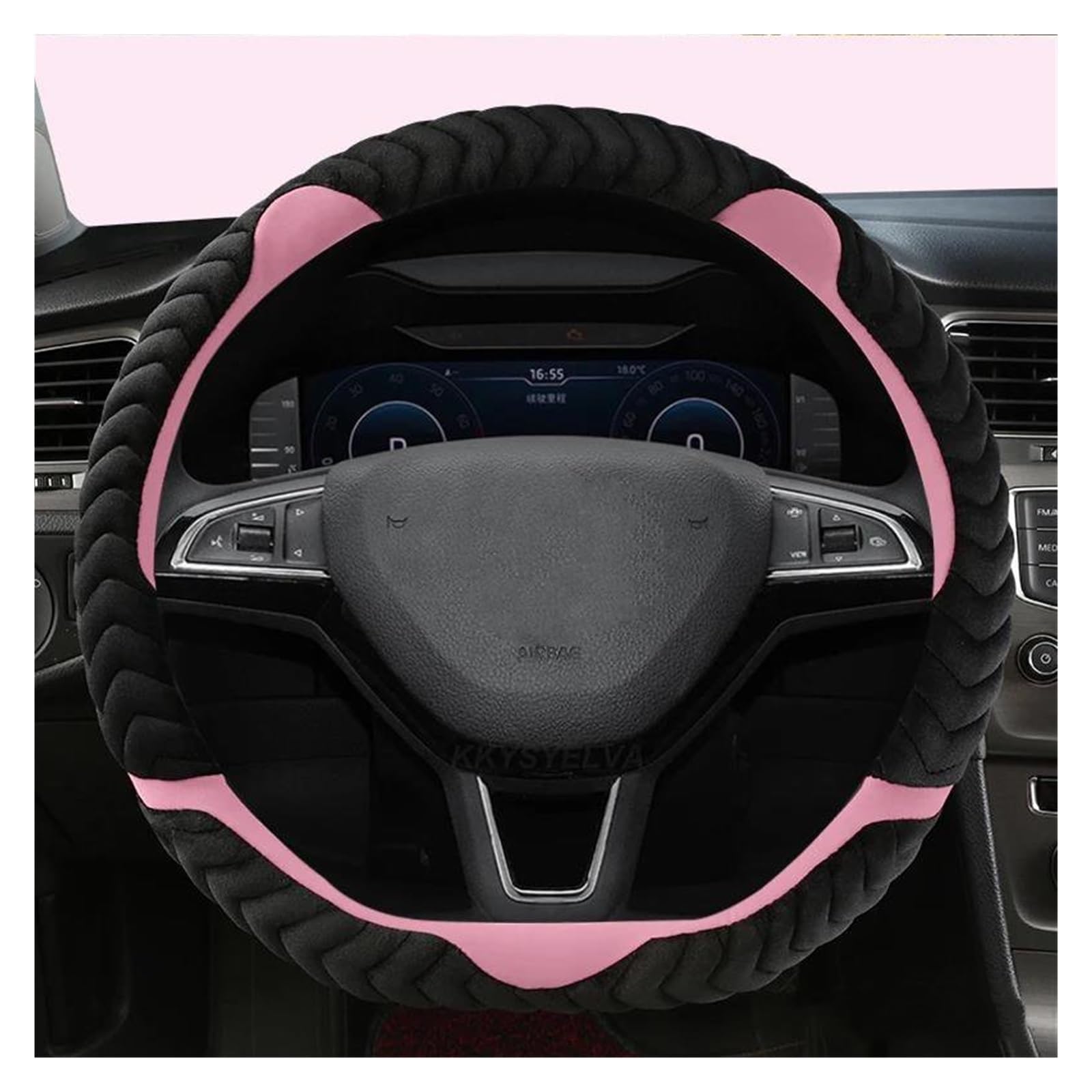 Auto Lenkradbezug Auto Lenkrad Abdeckung Winter Plüsch 38cm Für Skoda Für Octavia Für Superb Für Kodiaq Für Fabia Für Kushaq Lenkradcover(PINK D) von DKPMWD