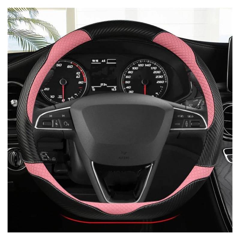 Auto Lenkradbezug Carbon Faser + Leder Auto Lenkrad Abdeckung Nicht-Slip 38cm Für Seat Für MII Für Leon Für Arosa Für Exeo ST Für FR Lenkradcover(PINK D) von DKPMWD