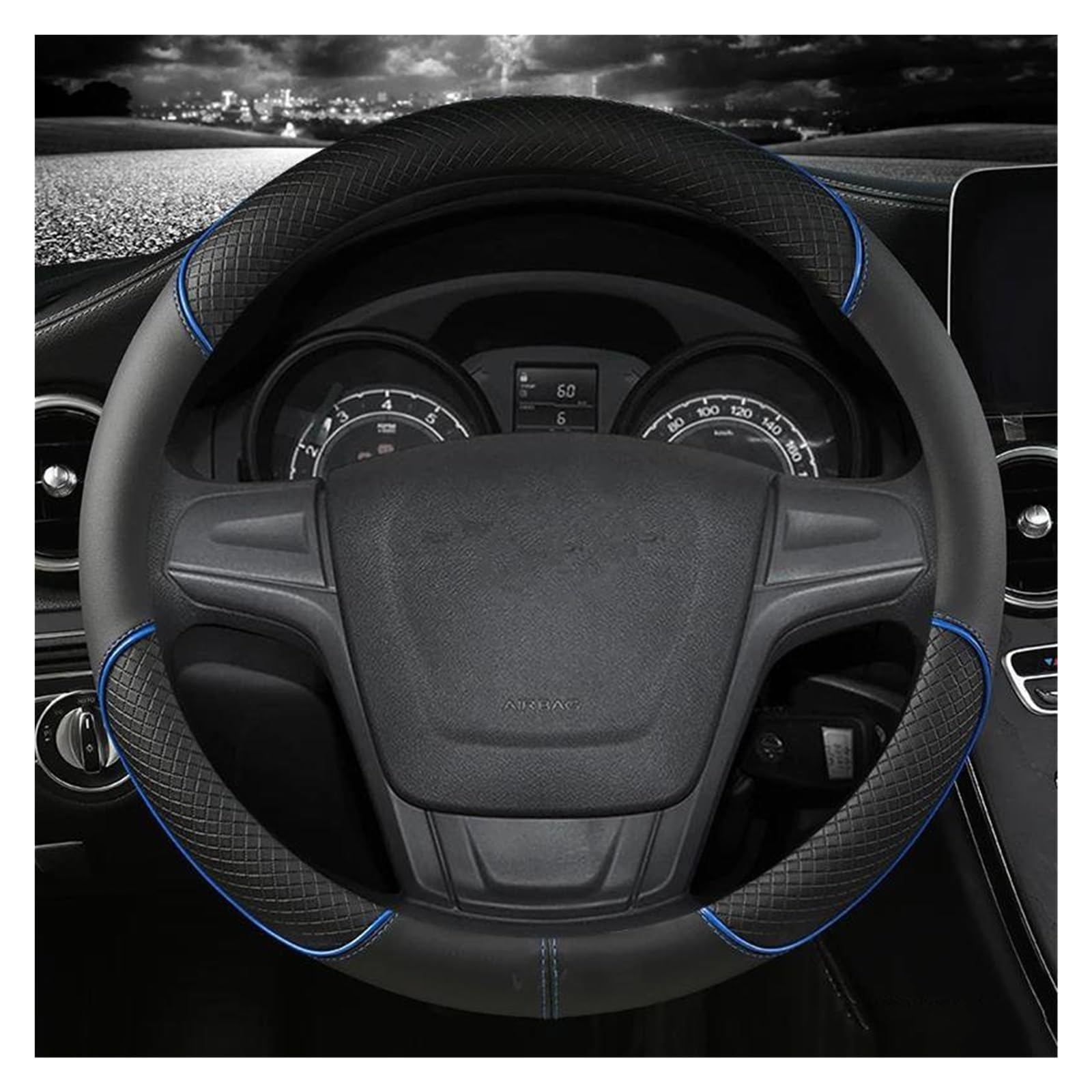 Auto Lenkradbezug Mikrofaser Leder Auto Lenkrad Abdeckung 38 cm 15 "Für MG 3 5 6 HS ZS EV Für MG3 3SW Für MG5 Für MG6 Für MG7 ZR EHS GT EZS Lenkradcover(Blue O Shape) von DKPMWD