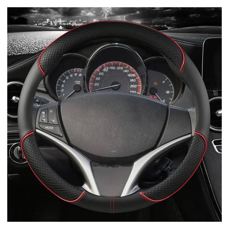 Auto Lenkradbezug Mikrofaser Leder Auto Lenkrad Abdeckung Für Toyota Für Yaris Für Vios 2014 2015 2016 2017 2018 Auto Zubehör Lenkradcover(Rot) von DKPMWD