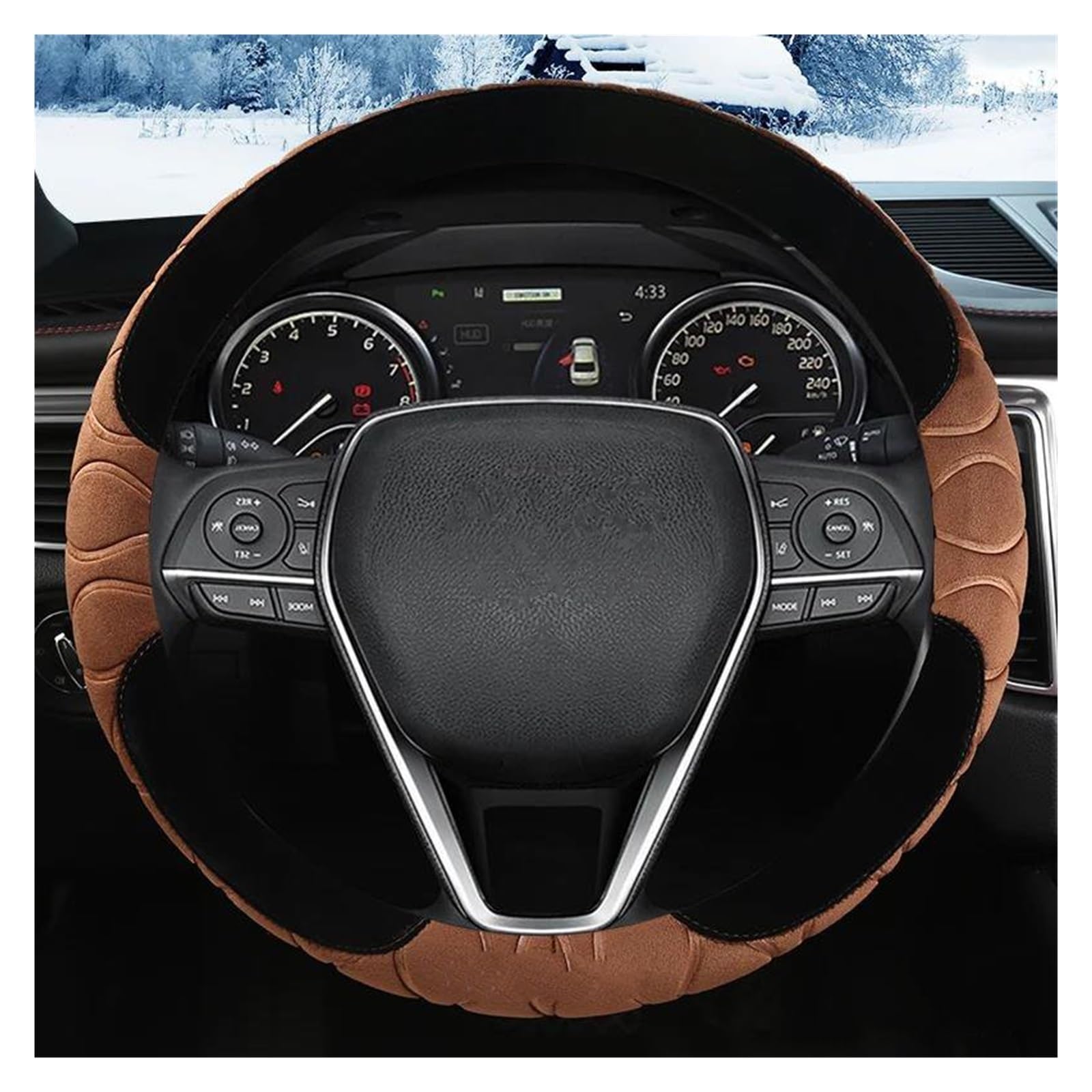 Auto Lenkradbezug Winter Plüsch Auto Lenkrad Abdeckung Für Toyota Für Rav4 Für Hilux Für Auris 2013-2021 Auto Zubehör Lenkradcover(Kaffee) von DKPMWD