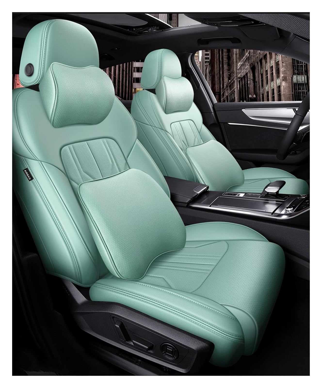 Auto-Sitzbezug Für Peugeot 206 2004 2005 2006 2007 2008 Custom Fit Autositzbezüge Auto Luxus Wasserdicht Atmungsaktiv Kunstleder Autositzbezüge(Pillow Mint Green) von DKPMWD