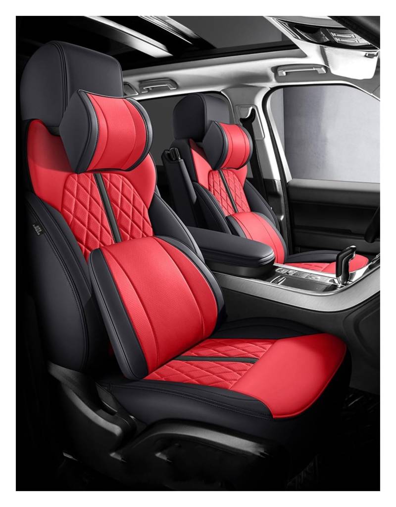 DKPMWD Auto-Sitzbezug Auto Full Set Autos Custom Leder Auto Sitz Abdeckung Für VW Für Golf 5 2006 2007 2008 2009 2010 Zubehör Innen Autositzbezüge(Black red Pillow) von DKPMWD