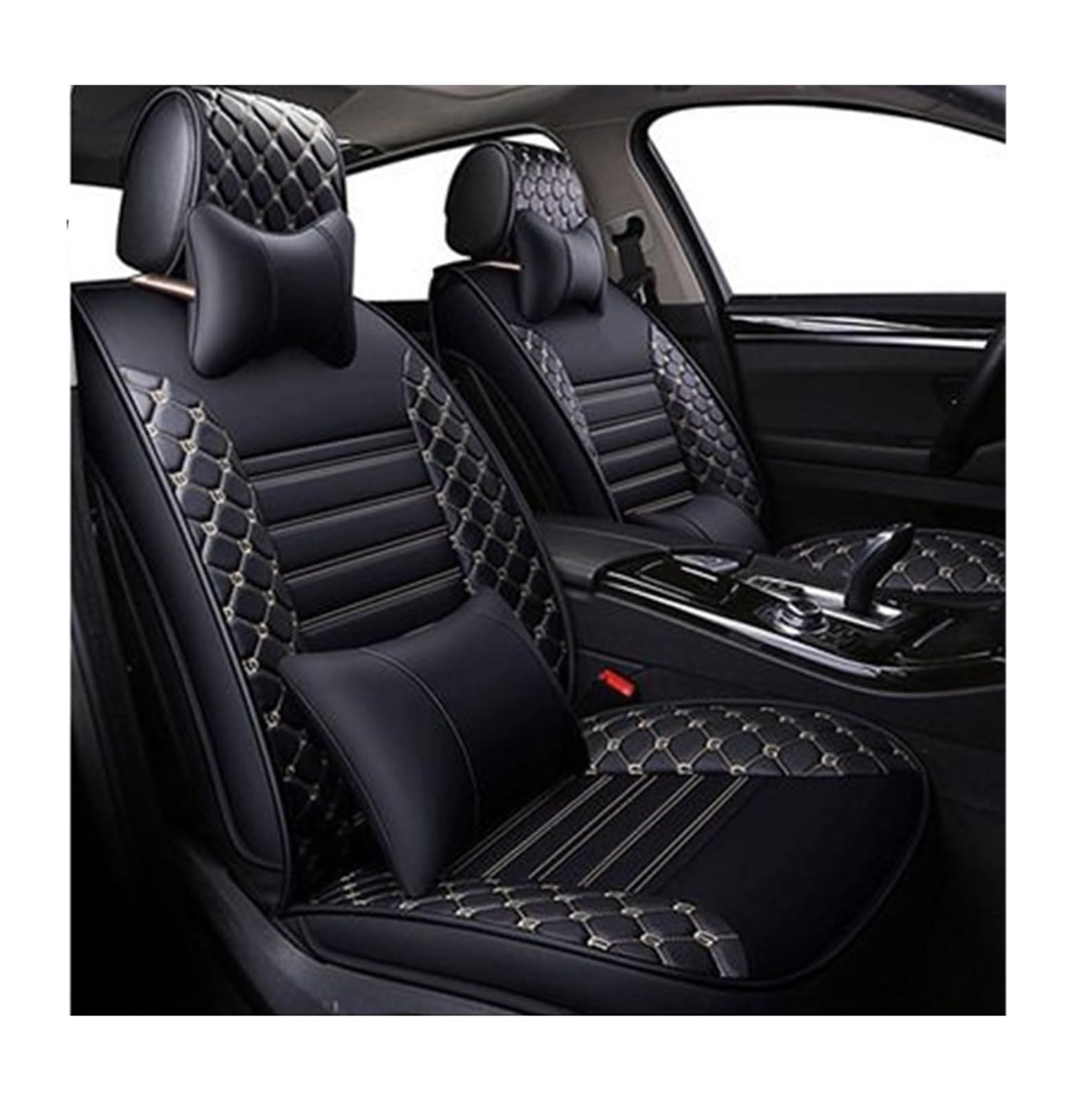 DKPMWD Auto-Sitzbezug Autositzbezüge Aus Leder Für Mitsubishi Für Pajero 4 2 Für Sport Für Outlander Für XL Für ASX Zubehör Autositzbezüge(Black White Pillow) von DKPMWD