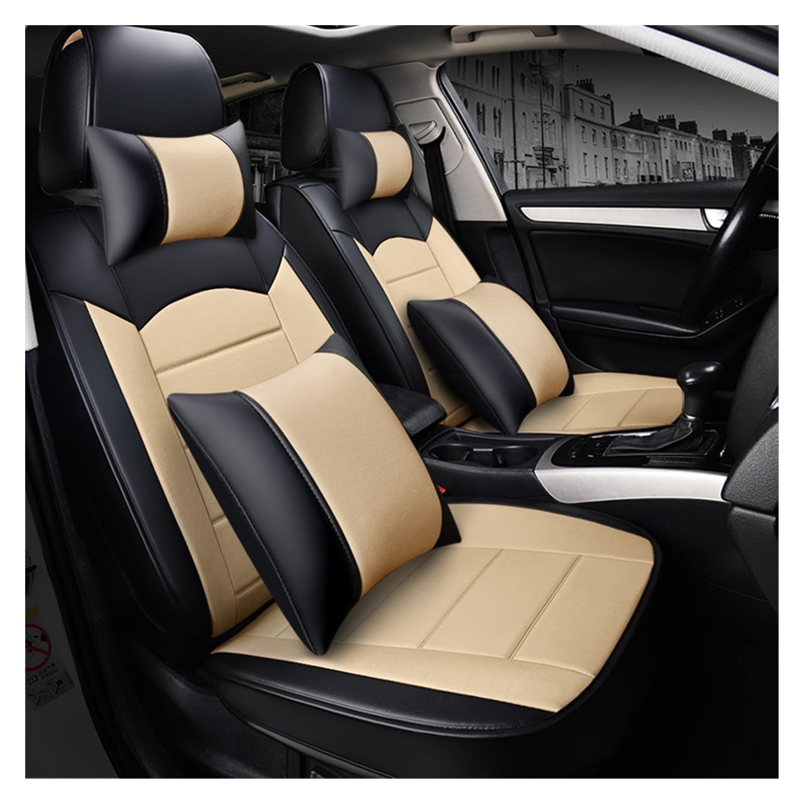 DKPMWD Auto-Sitzbezug Autositzbezüge Vorne + Hinten Für Nissan Für Qashqai Für J10 2008–2015, Auto-Innenzubehör Autositzbezüge(Bk Beige Luxury) von DKPMWD